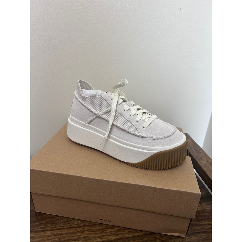 UGG Ez-Duzzit Lace White Suede Platform Sneakers 1152717 Womens 8